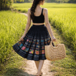 Plooirok Hmong Indigo Maiv model